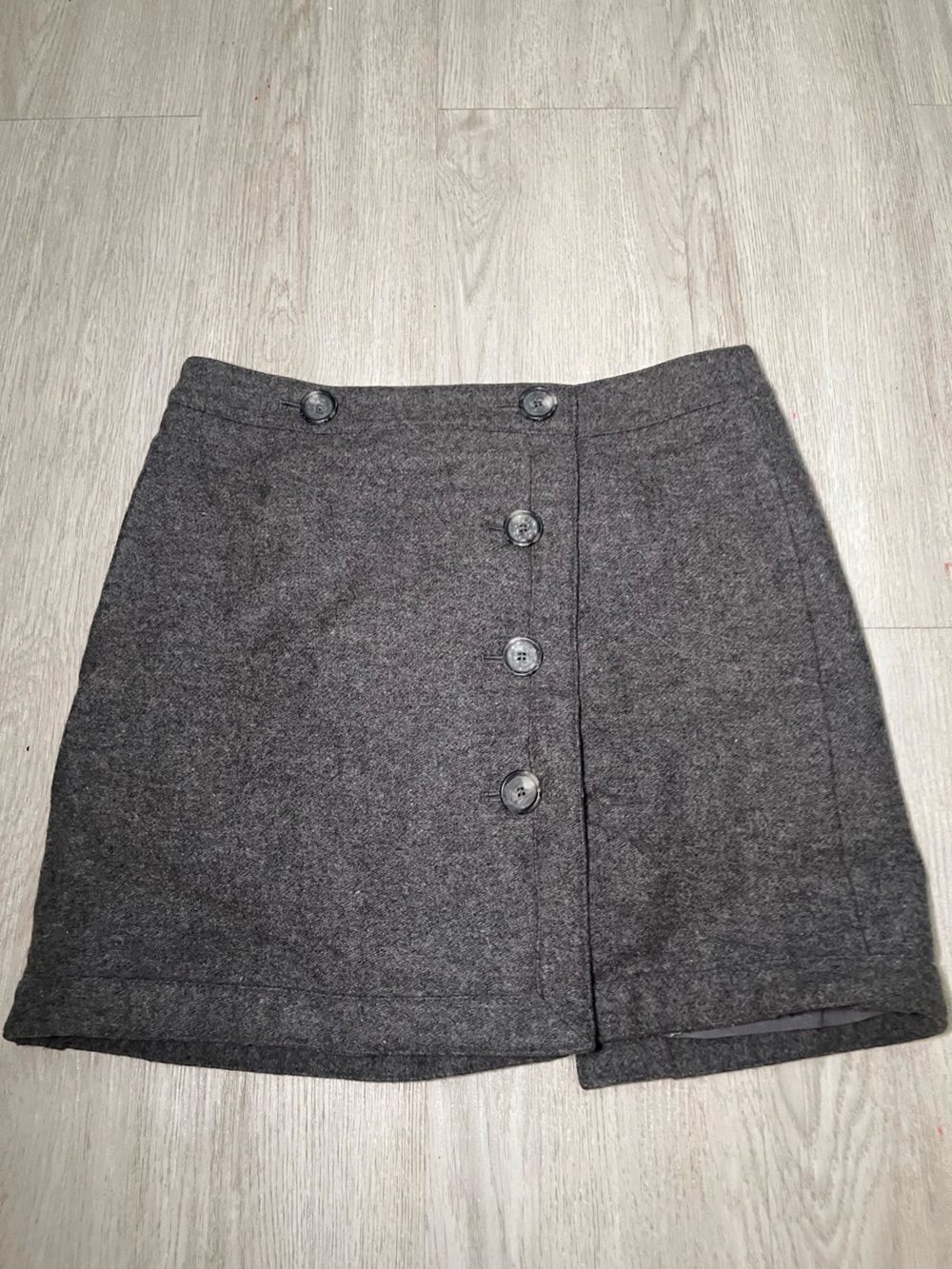 Ann Taylor LOFT Charcoal Button-Front Wool Blend Skirt 6